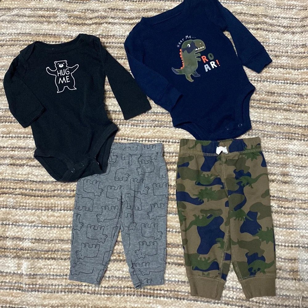 2 Carter’s Baby Boy Outfits. Long Sleeve Onesies and pants. 6 mos. - Picture 3 of 15